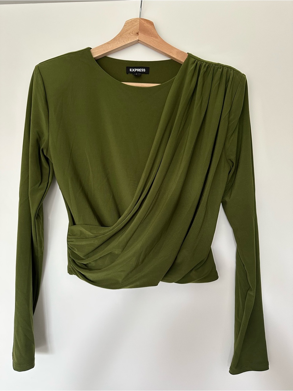 Express Green Draped Long-Sleeve Top